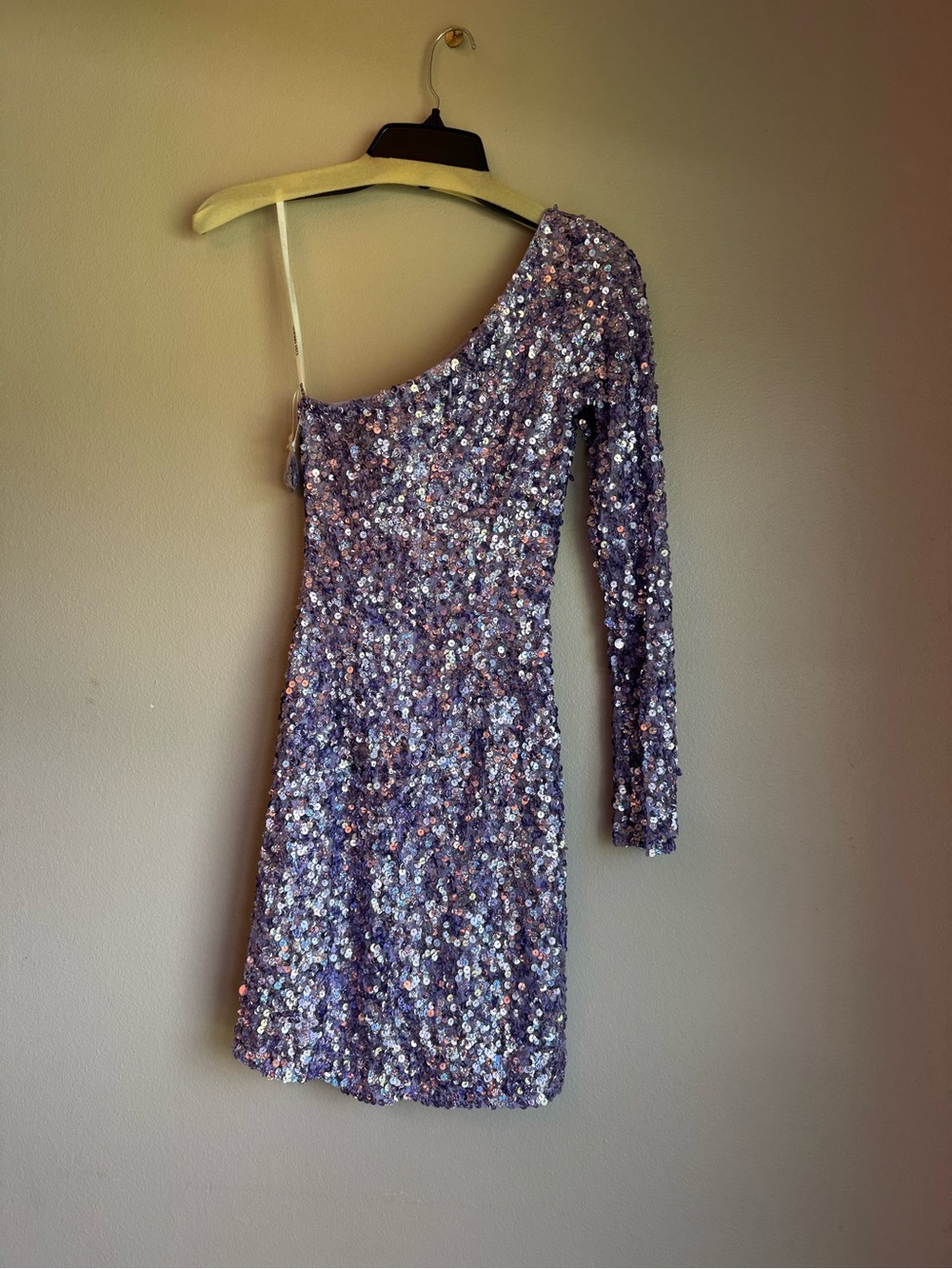 Sherri Hill Lavender Sequin One-Shoulder Mini Dress